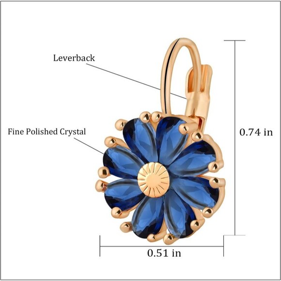 Gold Flower Vintage Style Earrings Birthstone Leverback Earrings Hypoallergenic - Picture 4 of 5